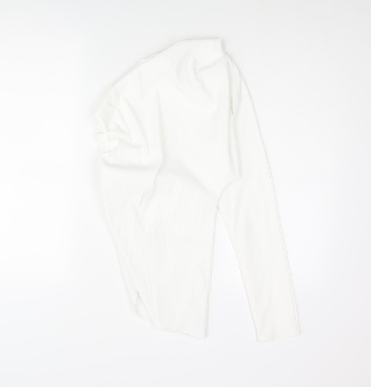 Zara Womens White Polyester Basic Blouse Size S One Shoulder - Asymmetric Hem Rouched