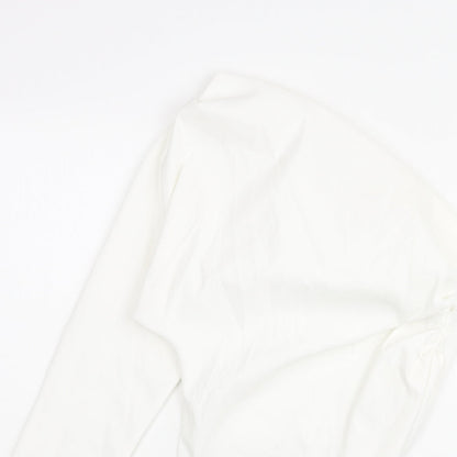 Zara Womens White Polyester Basic Blouse Size S One Shoulder - Asymmetric Hem Rouched