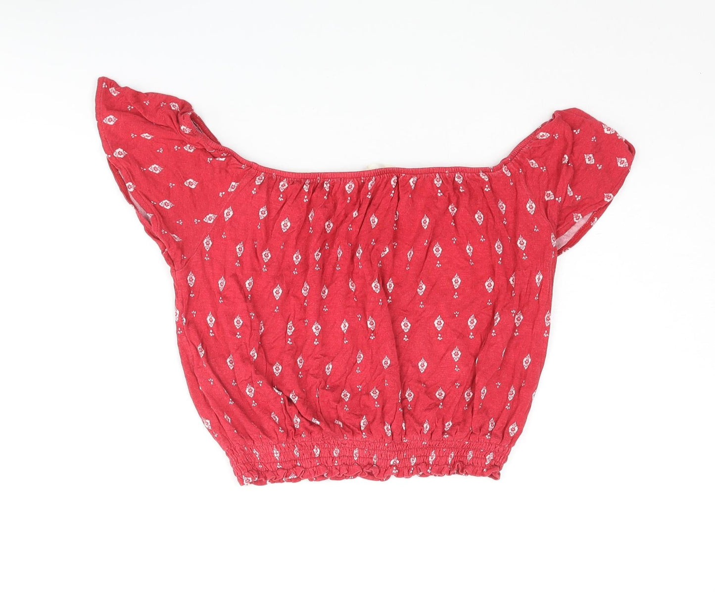 H&M Womens Red Geometric Viscose Cropped Blouse Size XS Collared