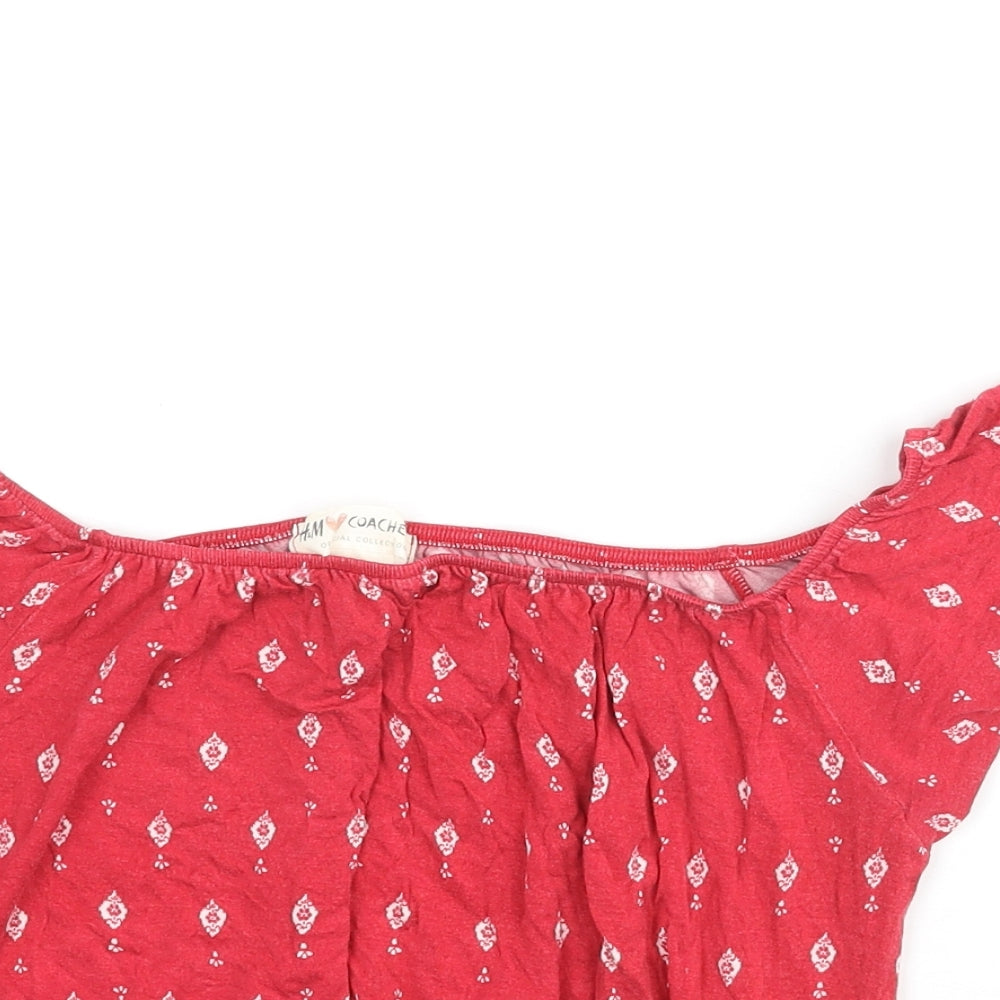 H&M Womens Red Geometric Viscose Cropped Blouse Size XS Collared