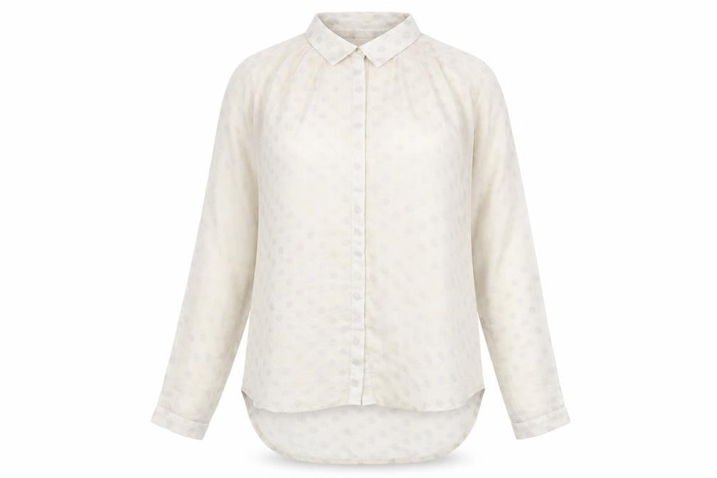 Numph Womens Beige Polka Dot Polyester Basic Blouse Size 14 Collared - Semi Sheer