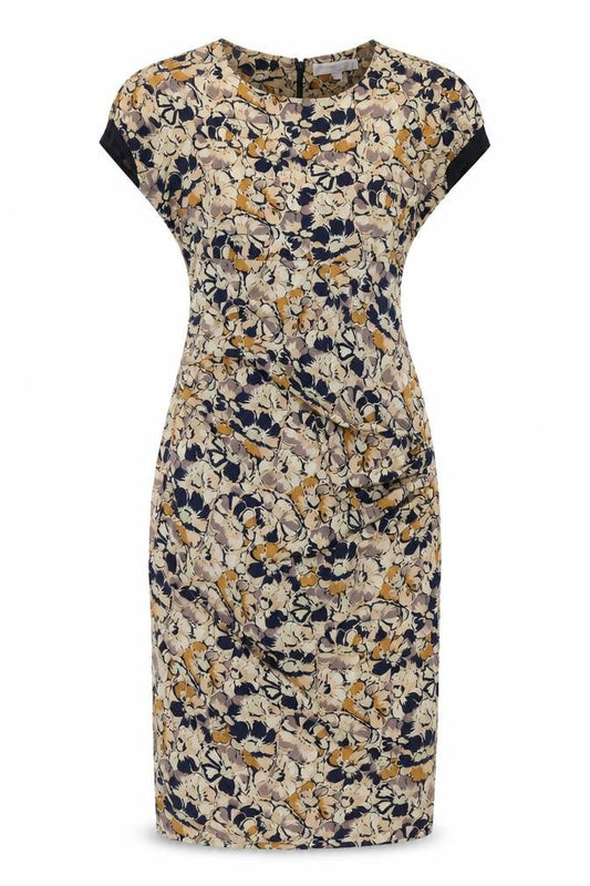 Gharani Strok Womens Multicoloured Floral Polyester Pencil Dress Size 10 Round Neck Zip - Rouched