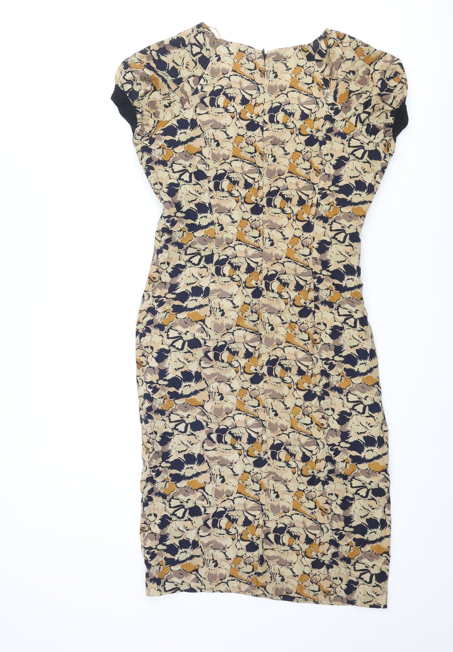 Gharani Strok Womens Multicoloured Floral Polyester Pencil Dress Size 10 Round Neck Zip - Rouched