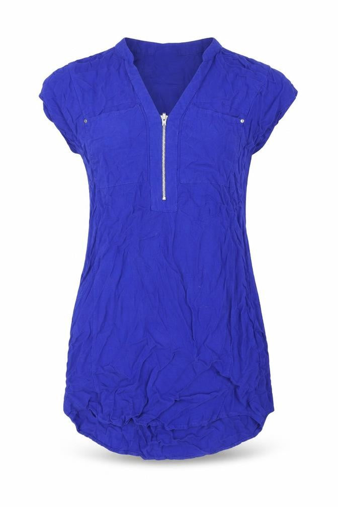Warehouse Womens Blue Viscose Mini Size 10 V-Neck Zip