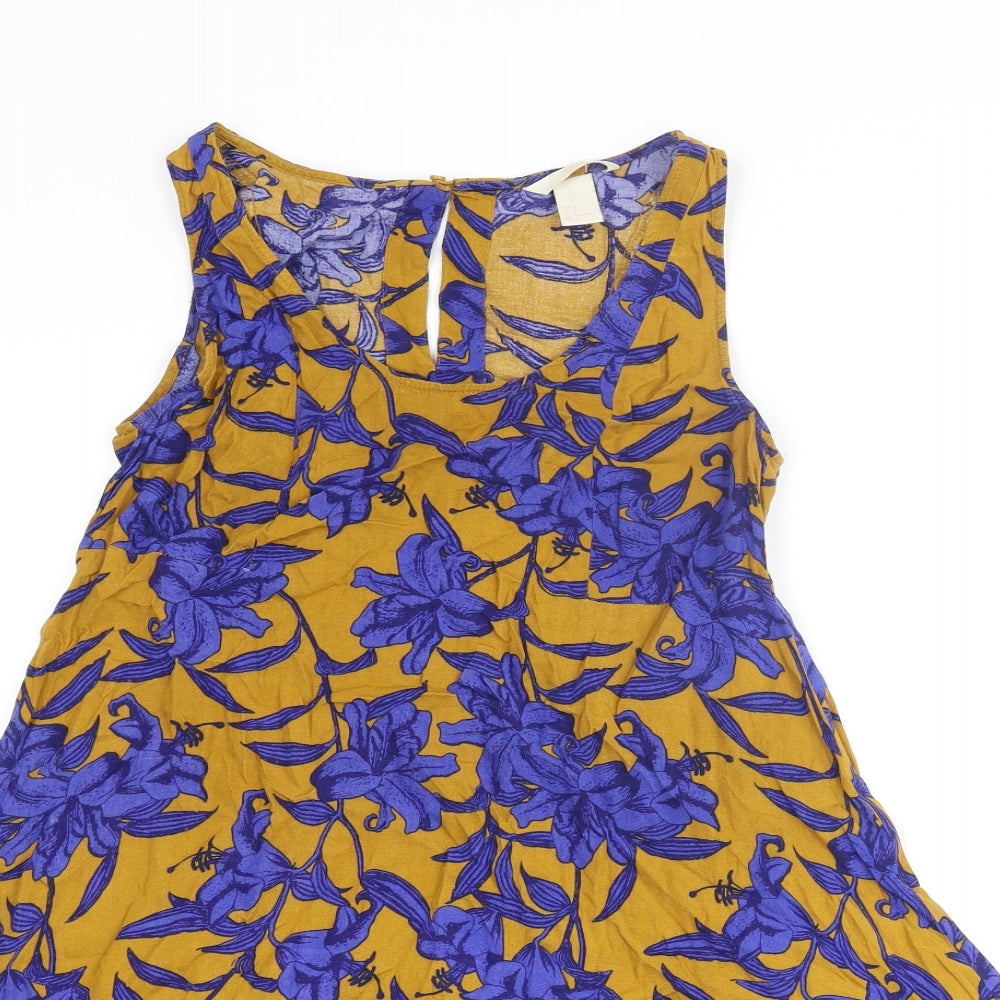 H&M Womens Multicoloured Floral Viscose A-Line Size 4 Scoop Neck Button