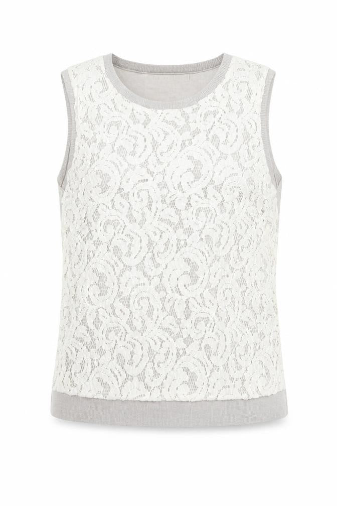 Nougat Womens Beige Round Neck Wool Vest Jumper Size 10 - Lace Front