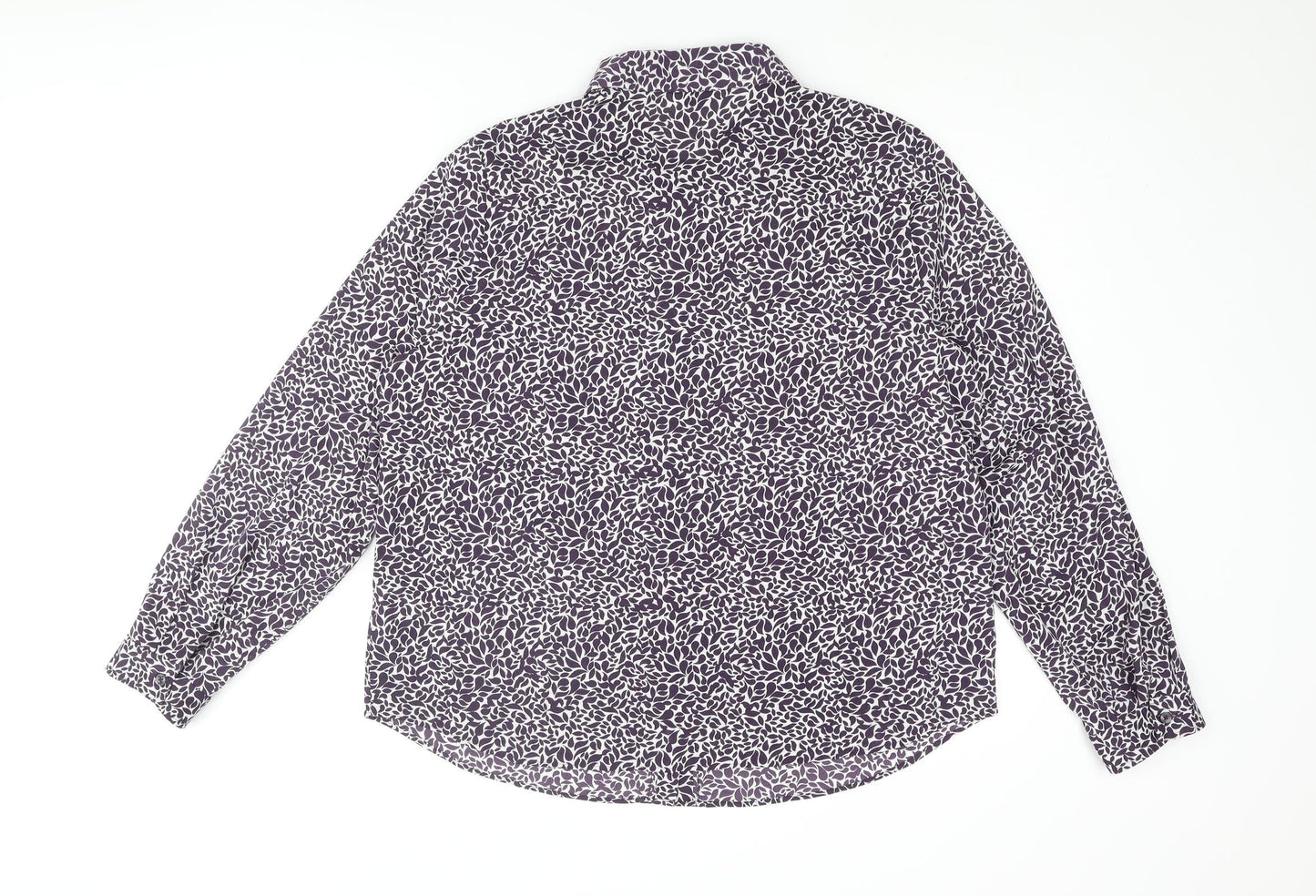 Marks and Spencer Womens Purple Geometric Polyester Basic Button-Up Size 16 Collared