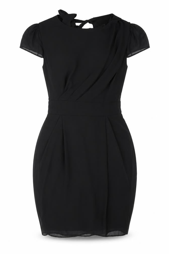 River Island Womens Black Polyester Mini Size 8 Boat Neck Zip - Pleated Bow