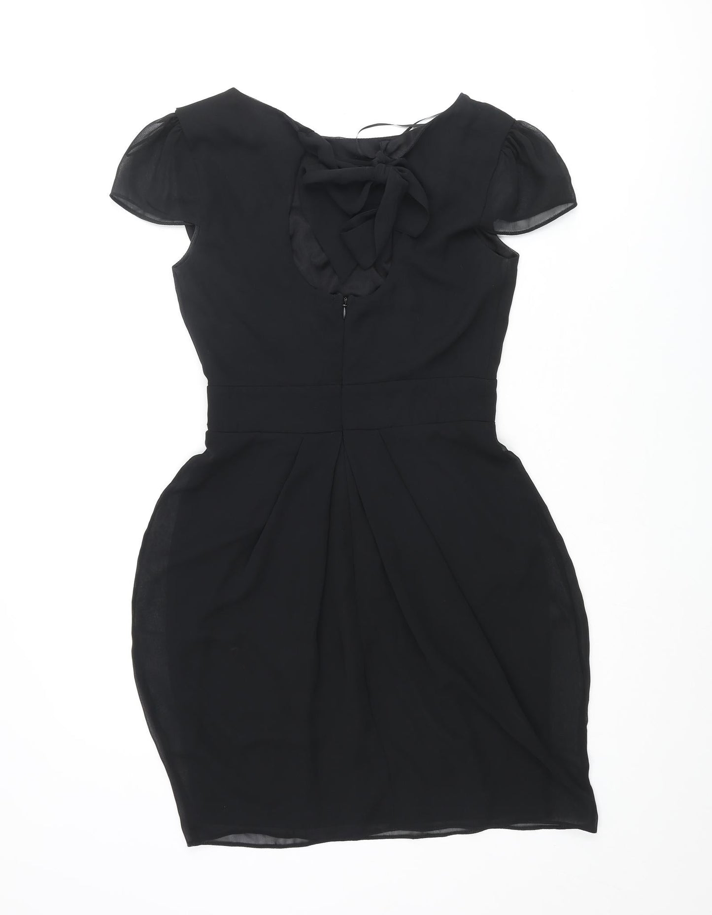 River Island Womens Black Polyester Mini Size 8 Boat Neck Zip - Pleated Bow