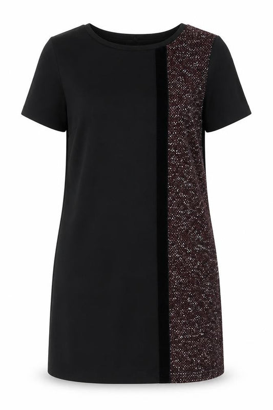 New Look Womens Black Polyester Shift Size 8 Round Neck Pullover - Velvet Stripe Textured