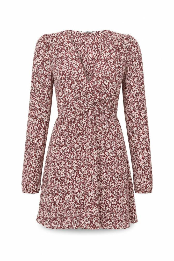 Mango Womens Red Floral Polyester A-Line Size S V-Neck Pullover - Knot Detail Plisse