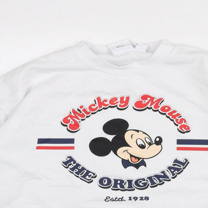Preloved Disney Womens White Polyester Pullover Sweatshirt Size 6 Pullover - Size 6-8, Mickey Mouse - Detail