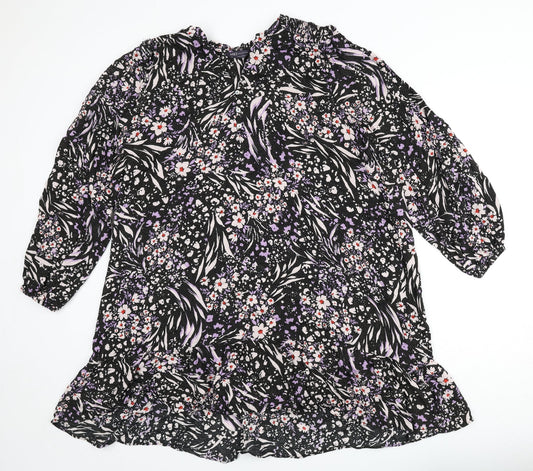 Marks and Spencer Womens Black Viscose A-Line Size 22 V-Neck Button - Flowers, Glitter