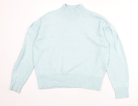 Marks and Spencer Womens Blue Mock Neck Polyester Pullover Jumper Size M