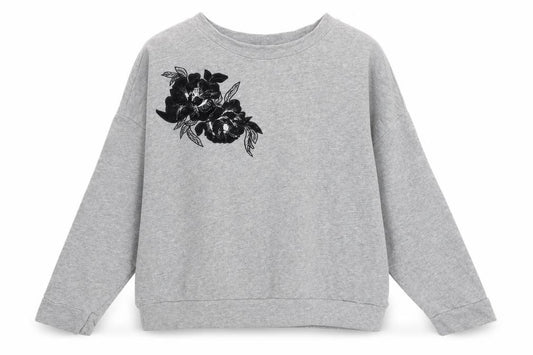 Marks and Spencer Womens Grey Cotton Pullover Sweatshirt Size 16 Pullover - Floral Detail
