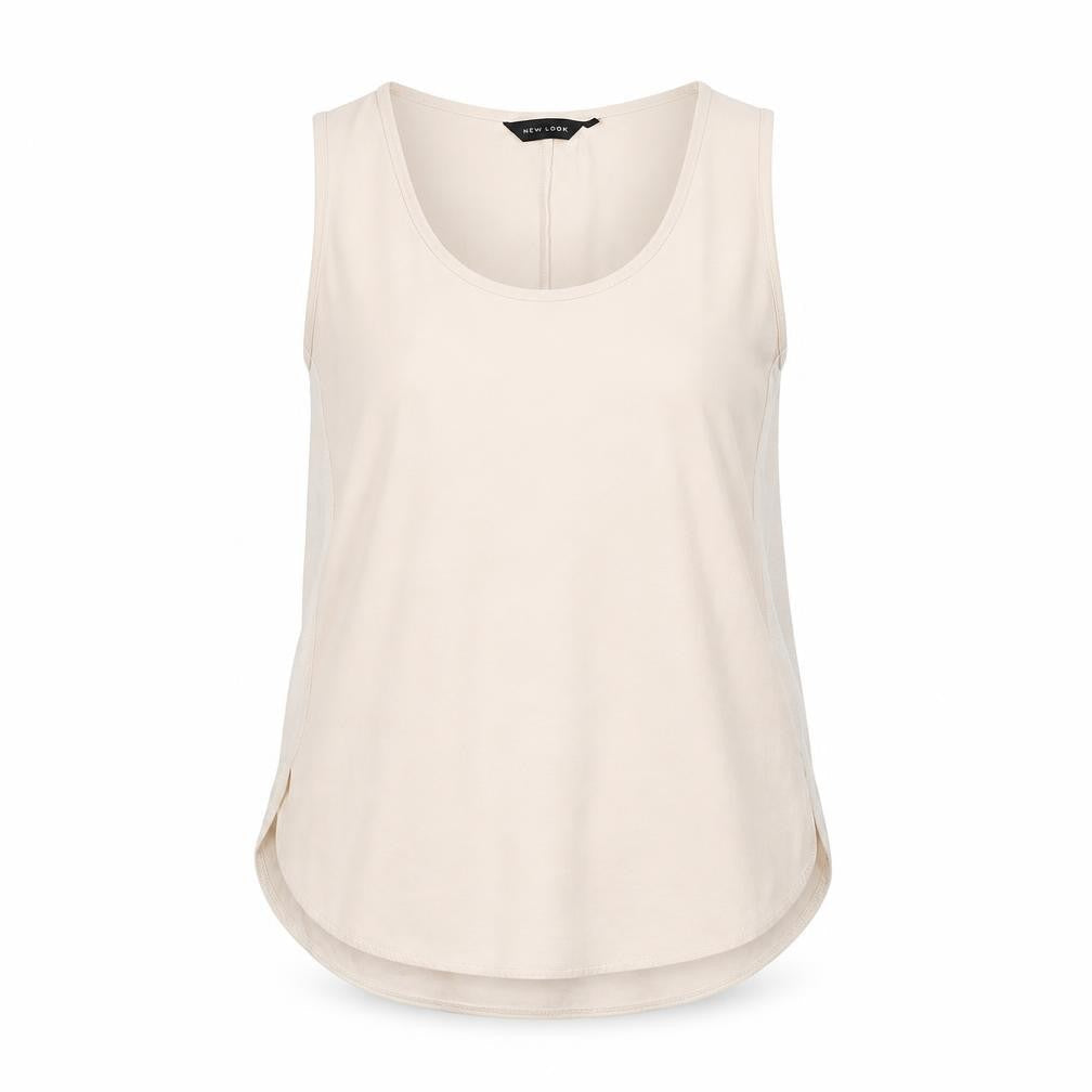 New Look Womens Beige Polyester Basic Tank Size 8 Scoop Neck