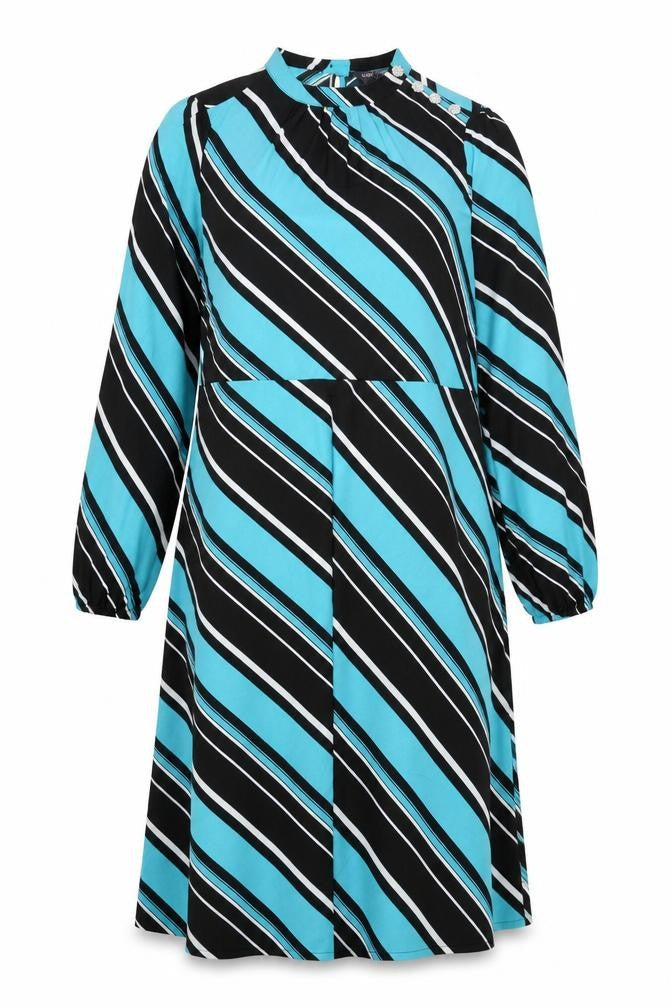Marks & Spencer Womens Multicoloured Striped Polyester A-Line Size 10 Round Neck Button