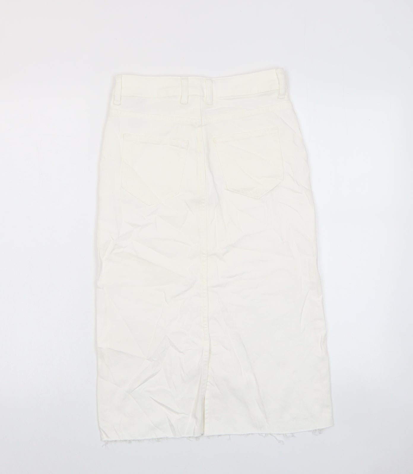 Marks and Spencer Womens White Cotton A-Line Skirt Size 6 Zip - Pockets