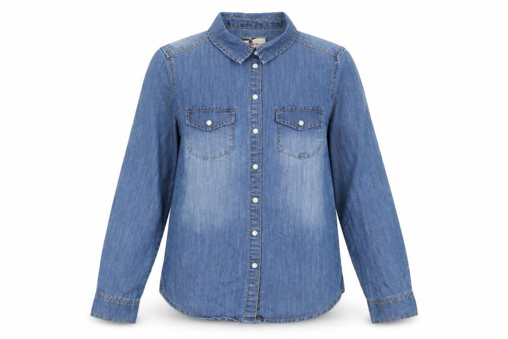 YesYes Womens Blue Cotton Basic Button-Up Size 8 Collared - Pockets