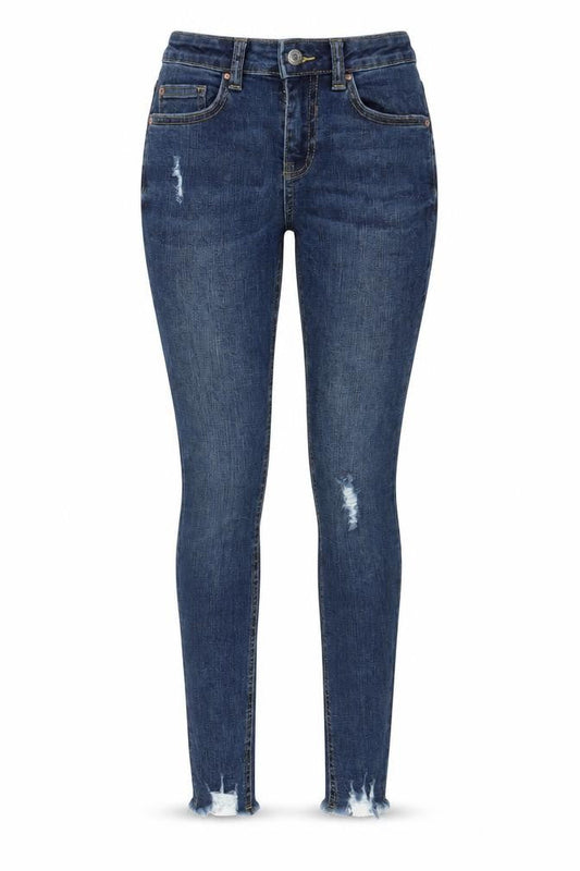 Front view of Denim & Co. women’s blue cotton skinny jeans, size UK 6, 27-inch leg regular zip - pockets