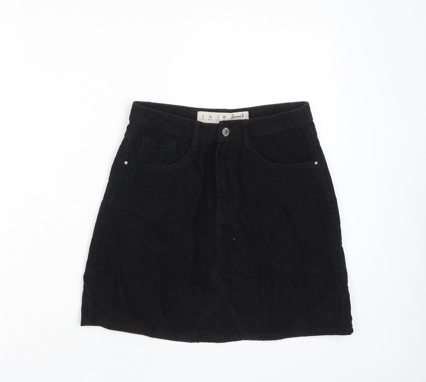 Denim & Co. Womens Black Polyester A-Line Skirt Size 6 Zip