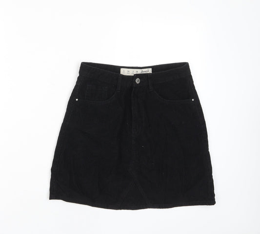 Denim & Co. Womens Black Polyester A-Line Skirt Size 6 Zip
