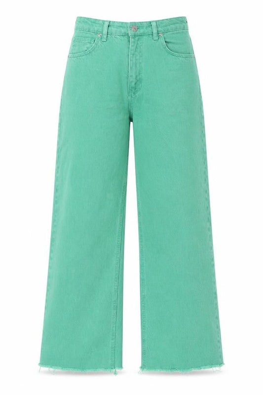 Zara Womens Green Cotton Wide-Leg Jeans Size 8 L28 in Regular Zip - Pockets