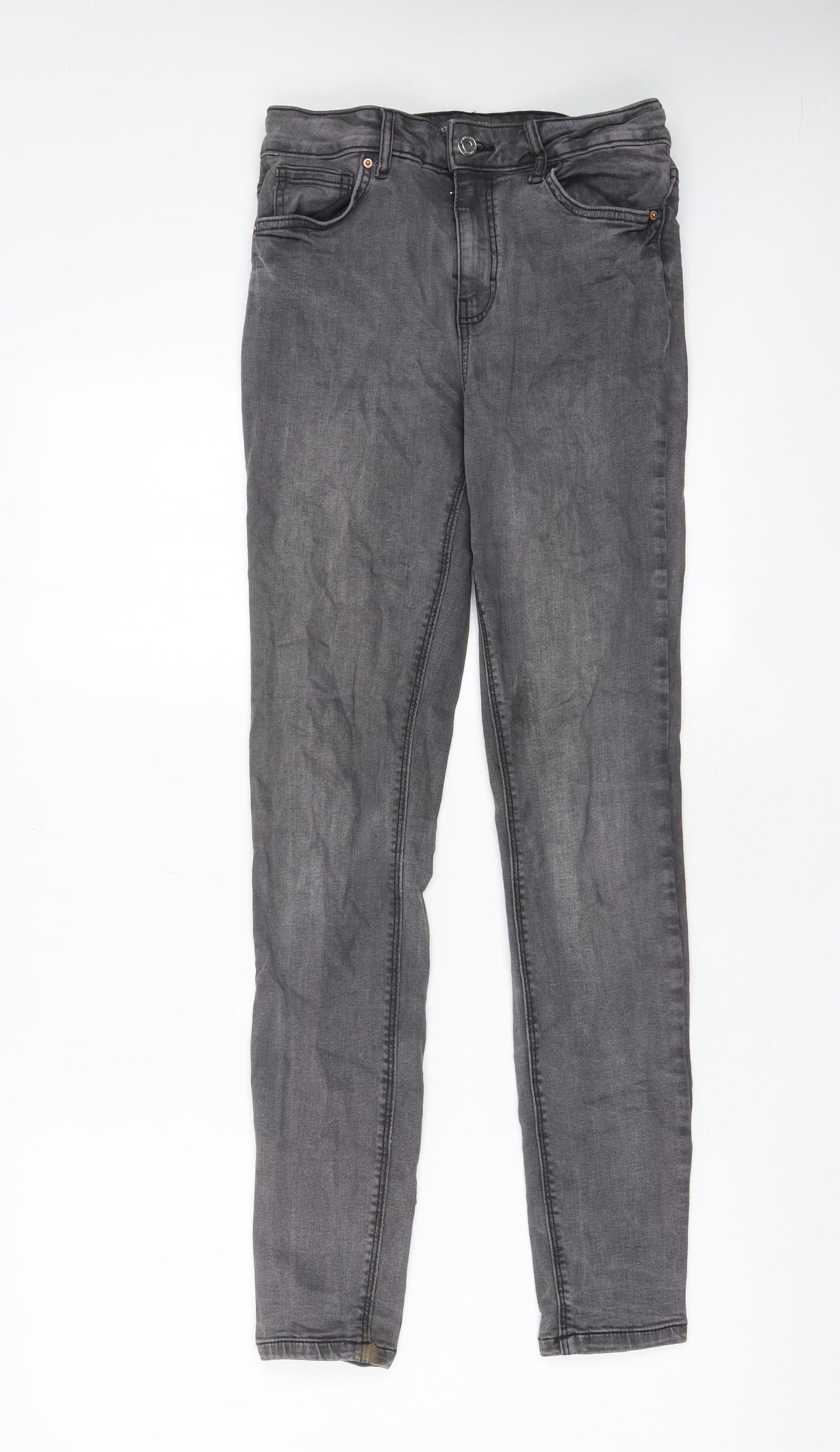 Denim & Co. Womens Grey Cotton Skinny Jeans Size 12 L29 in Regular Zip - Pockets