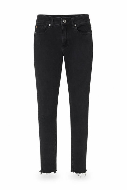 Front view of Denim & Co. women’s black cotton skinny jeans, size UK 8, 27-inch leg regular zip - pockets