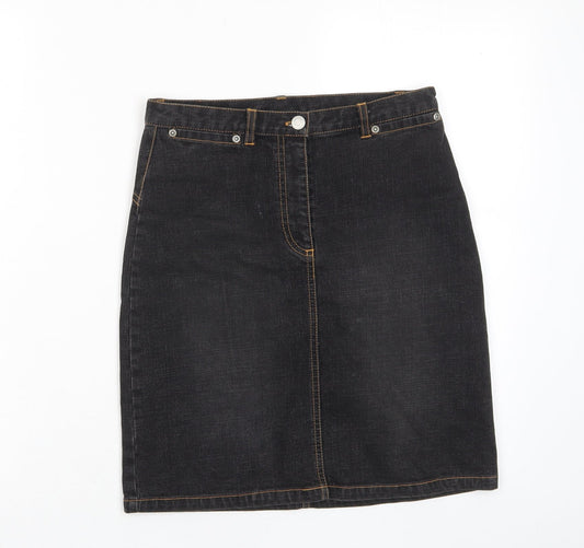 Look Womens Blue Cotton A-Line Skirt Size 8 Zip - Pockets