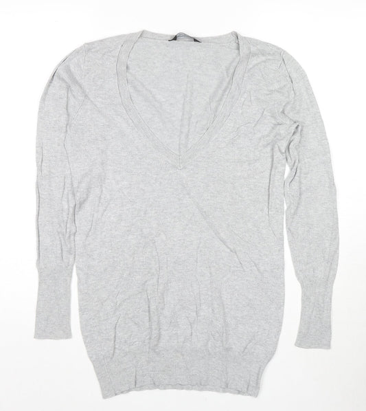 Dorothy Perkins Womens Grey V-Neck Cotton Pullover Jumper Size 12