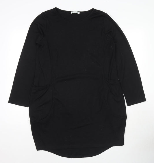 Kidsform Womens Black Polyester Jumper Dress Size M Round Neck Pullover - Pockets
