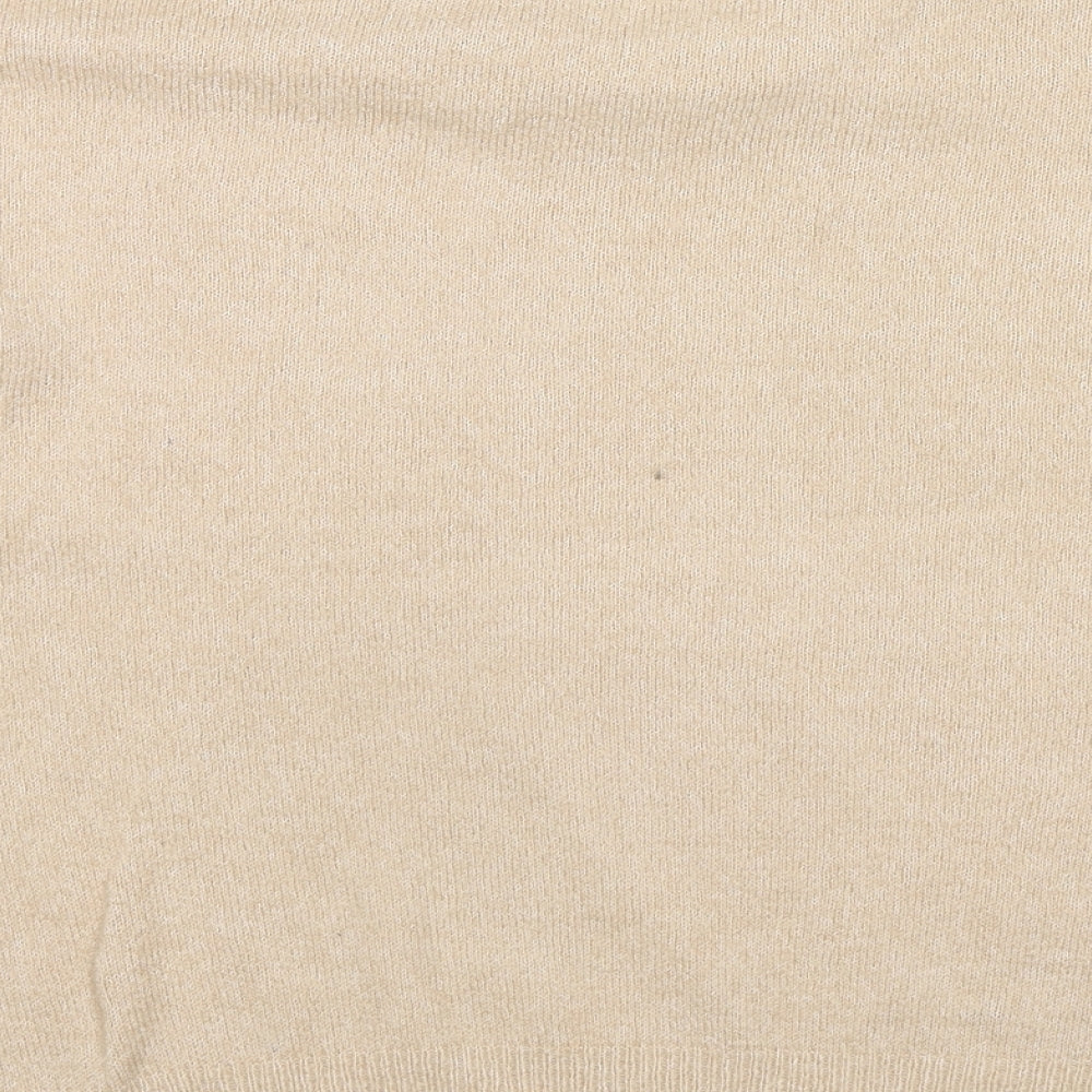 Brave Soul Womens Beige Collared Acetate Pullover Jumper Size L - Pearl Detail