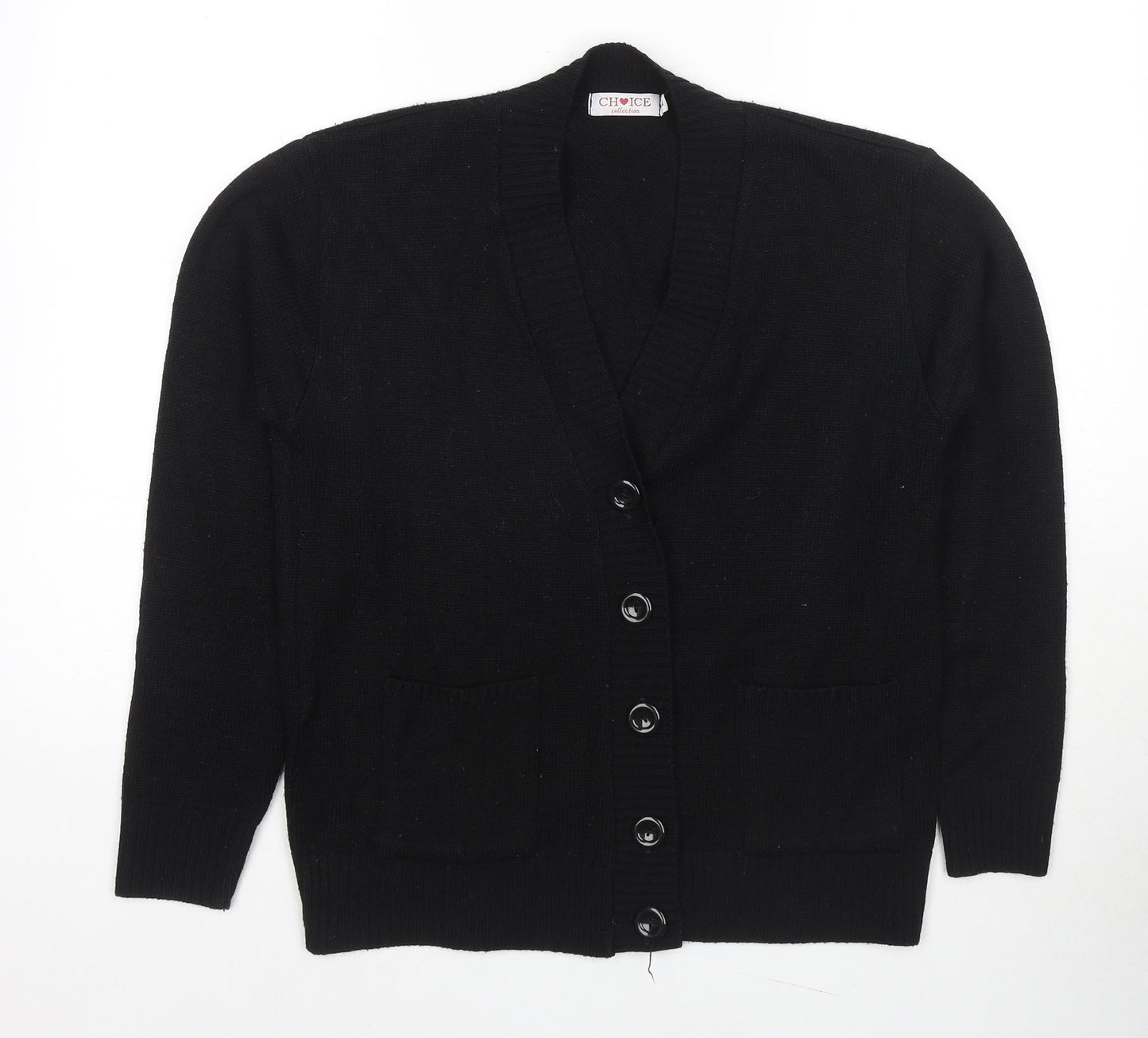 Choice Womens Black V-Neck Acrylic Cardigan Jumper Size L