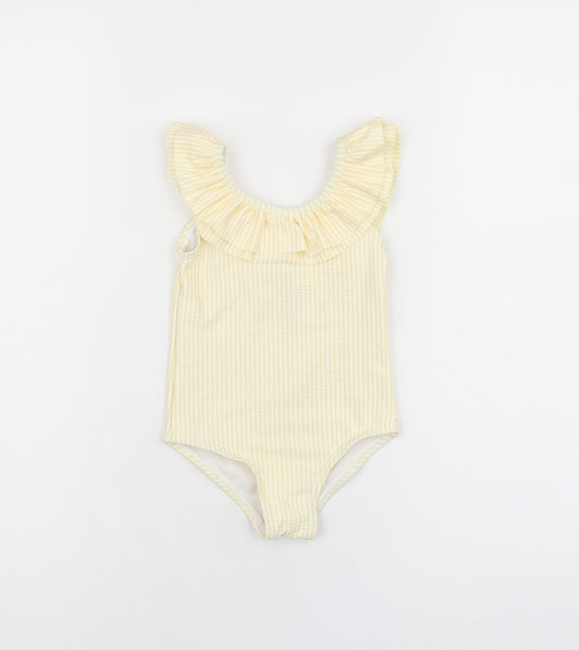 Marks and Spencer Girls Yellow Striped Polyester Bodysuit Outfit/Set Size 9-12 Months Pullover - Swimming Costume