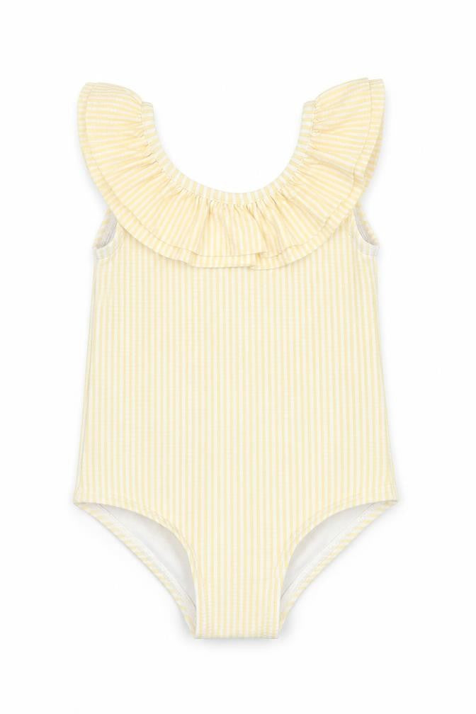 Marks & Spencer Girls Yellow Striped Polyester Bodysuit Outfit/Set Size 9-12 Months Pullover - Swimming Costume