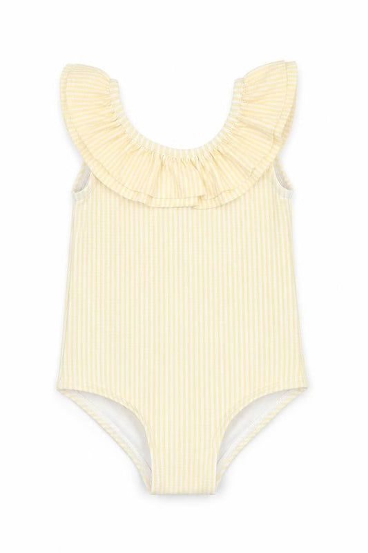 Marks & Spencer Girls Yellow Striped Polyester Bodysuit Outfit/Set Size 9-12 Months Pullover - Swimming Costume