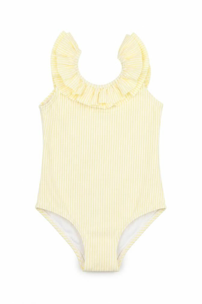 Marks & Spencer Girls Yellow Striped Polyester Bodysuit One-Piece Size 2-3 Years Pullover - Swimming Costume
