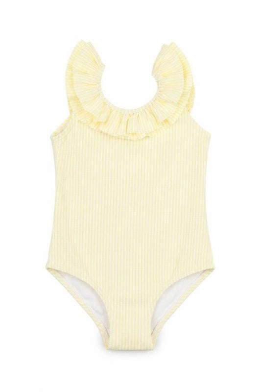 Marks & Spencer Girls Yellow Striped Polyester Bodysuit One-Piece Size 2-3 Years Pullover - Swimming Costume