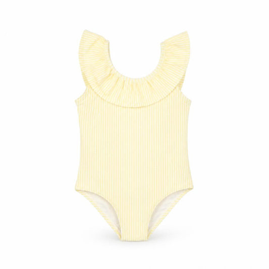 Marks & Spencer Girls Yellow Striped Polyester Bodysuit Outfit/Set Size 9-12 Months Pullover - Swimming Costume