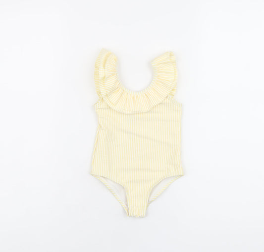 Marks and Spencer Girls Yellow Striped Polyester Bodysuit Outfit/Set Size 12-18 Months Pullover - Swimming Costume