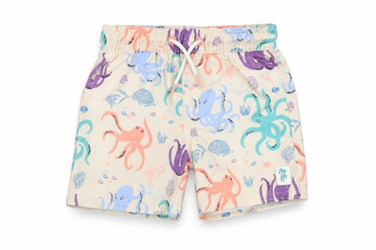 Marks & Spencer Boys Beige Geometric Polyester Shorts Outfit/Set Size 12-18 Months Drawstring - Swim Short, Octopus Print