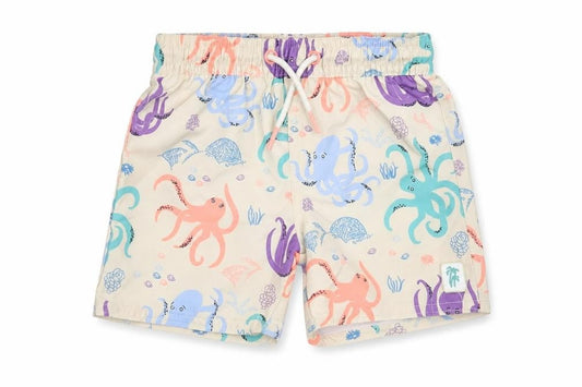 Marks & Spencer Boys Beige Geometric Polyester Shorts Outfit/Set Size 12-18 Months Drawstring - Swim Short, Octopus Print