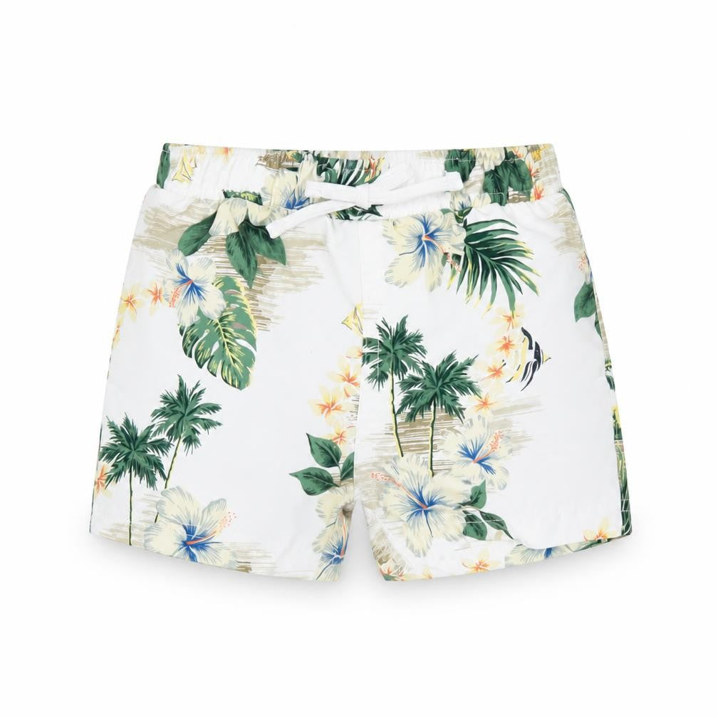 Marks & Spencer Boys White Floral Polyester Shorts Outfit/Set Size 6-9 Months Drawstring - Swim Short