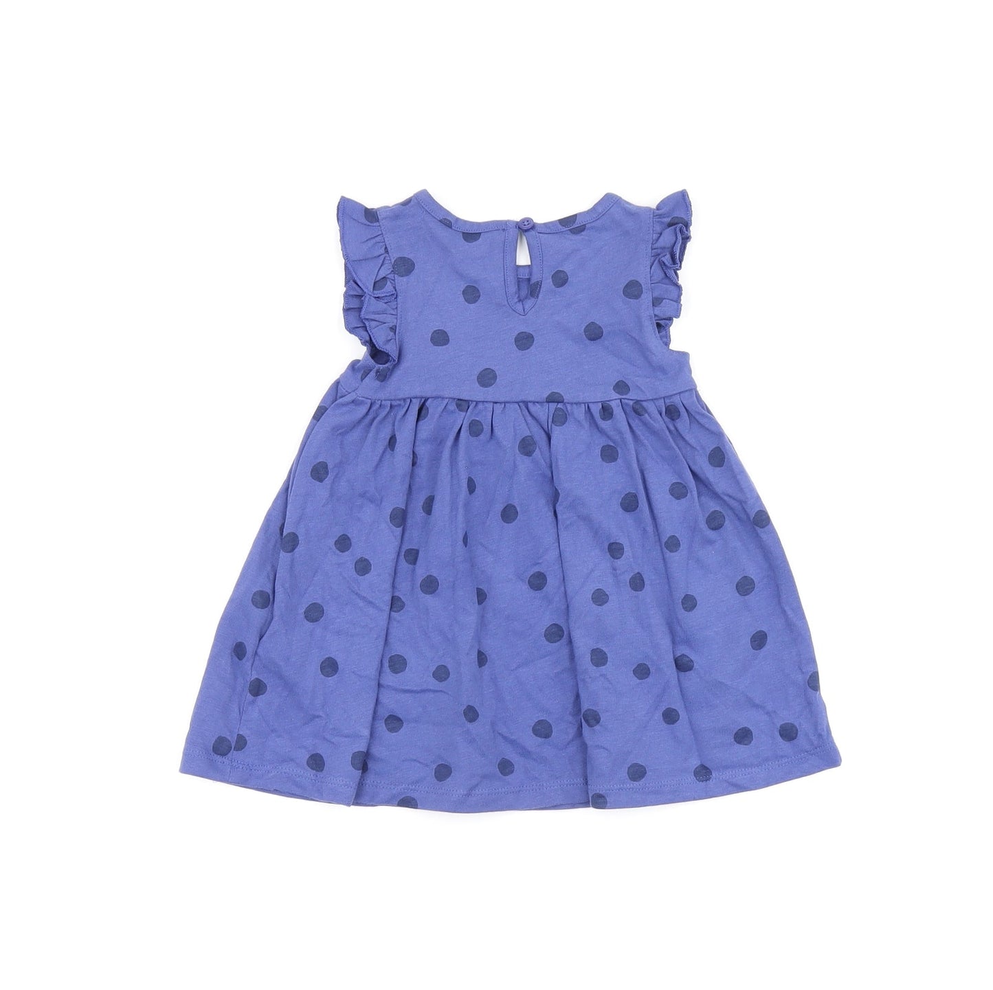 Marks and Spencer Girls Blue Polka Dot Cotton A-Line Size 3-6 Months Round Neck Button