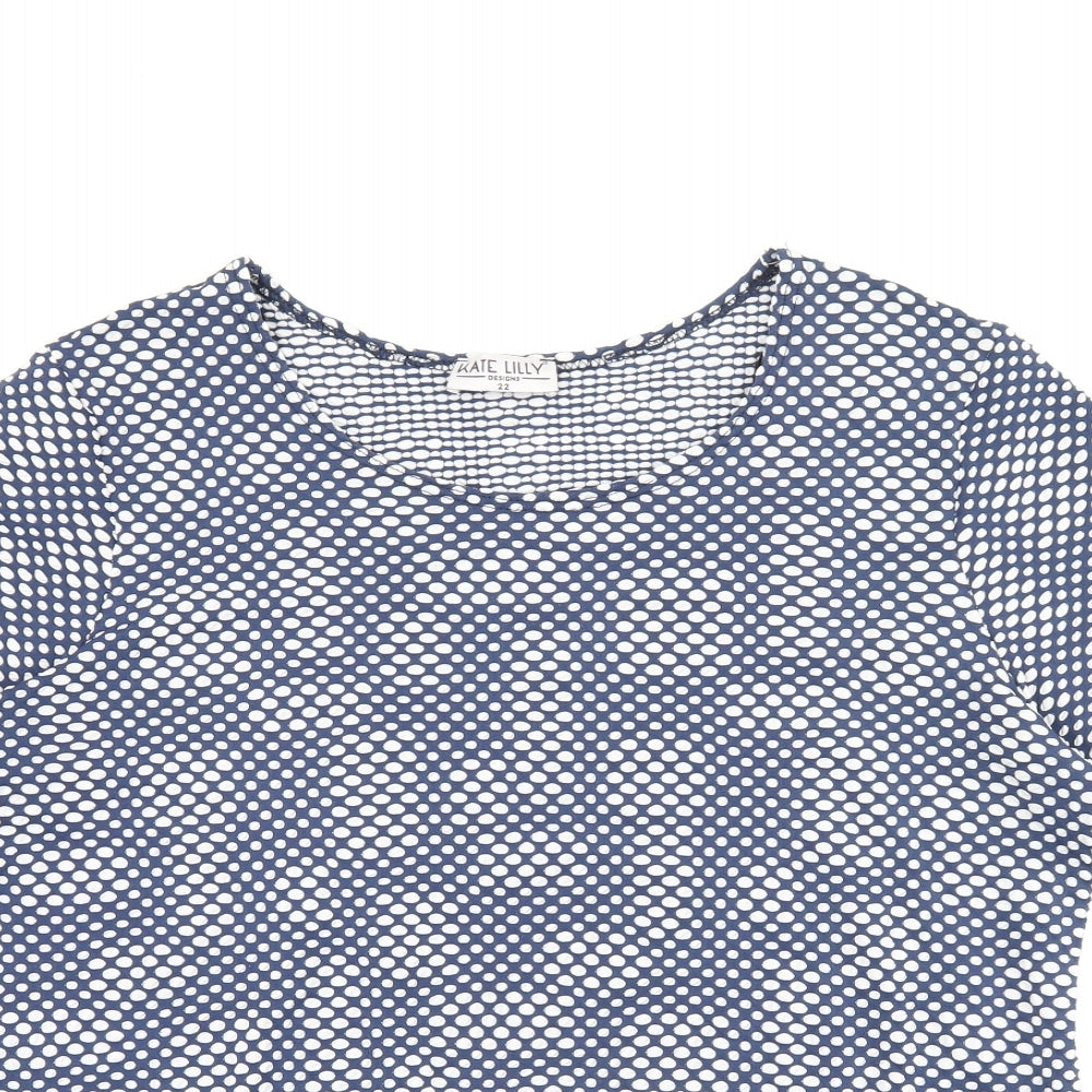 Kate Lilly Womens Blue Polka Dot Polyester Basic T-Shirt Size 22 Round Neck