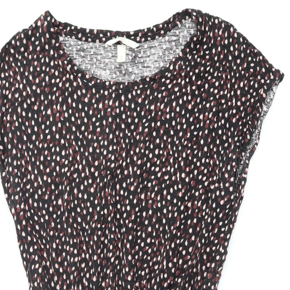 H&M Womens Black Geometric Cotton Mini Size S Round Neck Pullover