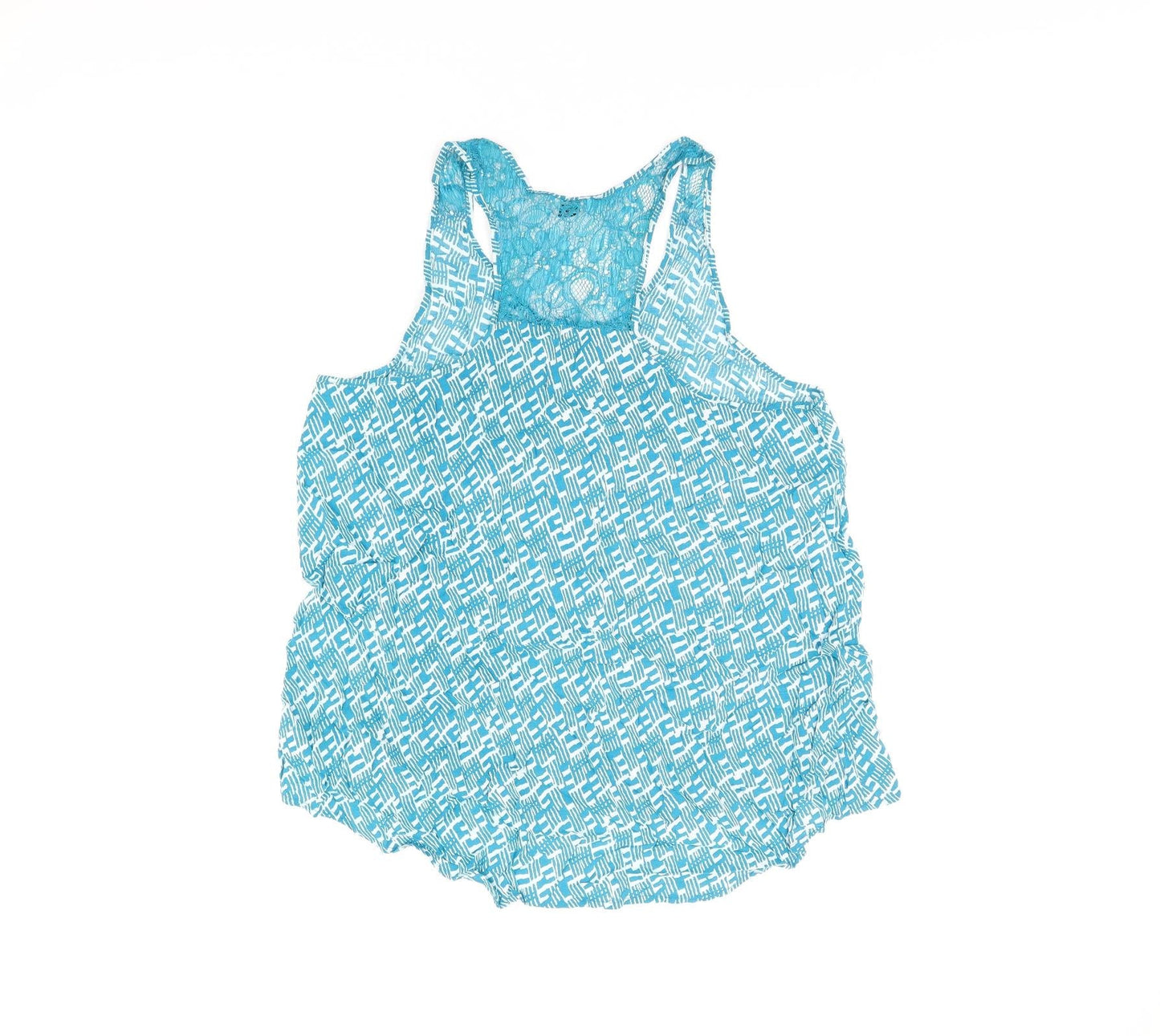 Cherokee Womens Blue Geometric Viscose Basic Tank Size 12 Scoop Neck