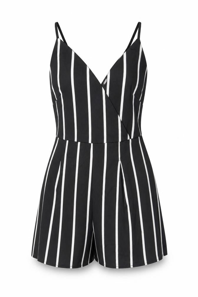 Boohoo Womens Black Striped Polyester Playsuit One-Piece Size 8 Zip