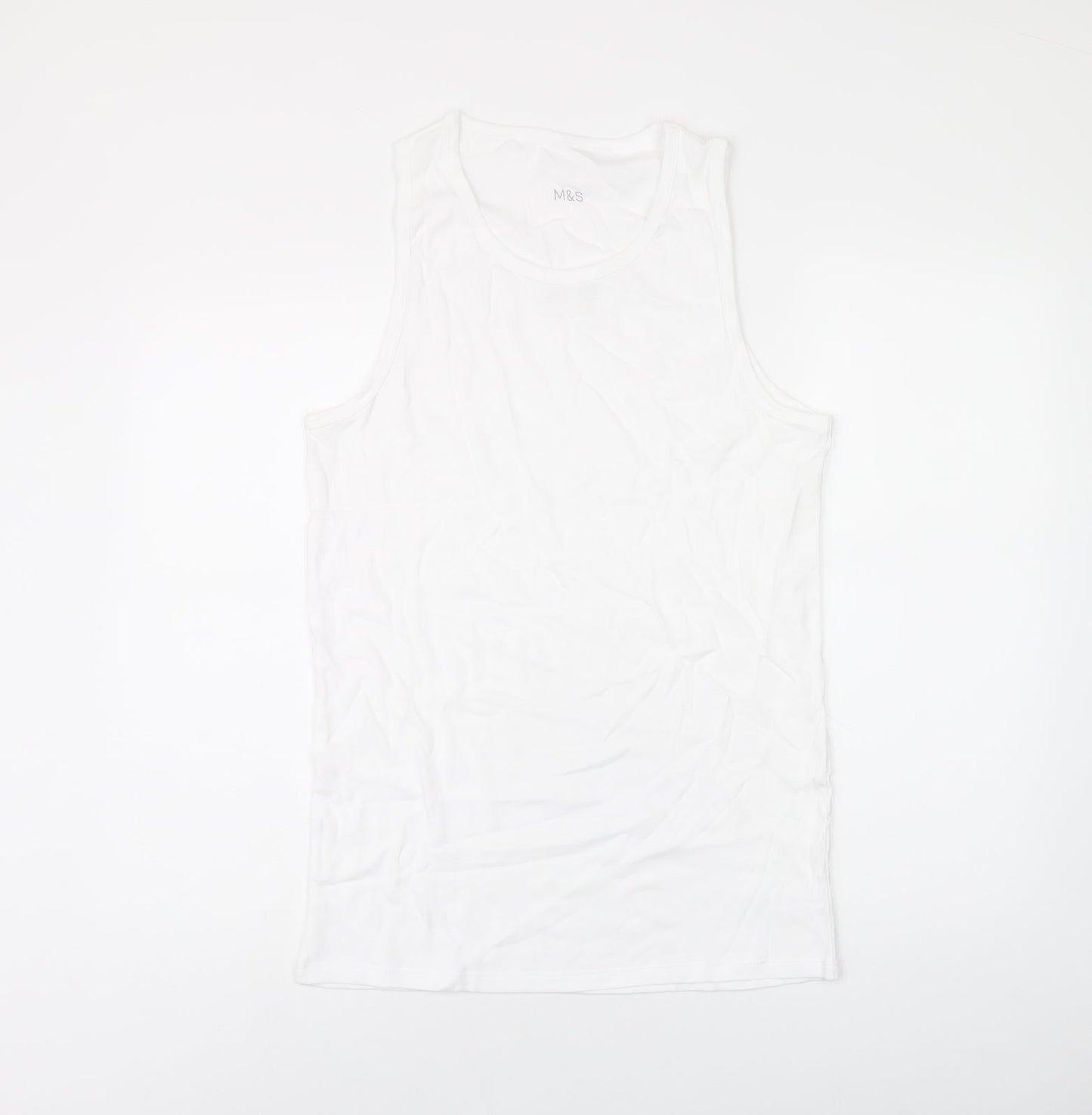 Marks and Spencer Womens White Cotton Basic Tank Size L Scoop Neck